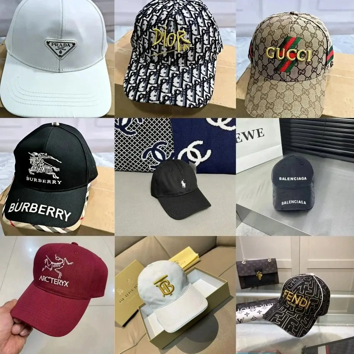Prada Linea Rossa / Dior Oblique / Gucci GG Supreme / Burberry Equestrian Knight / Ralph Lauren Pony / Balenciaga Logo / Arc'teryx Bird / Fendi Zucca Cap [40 styles]