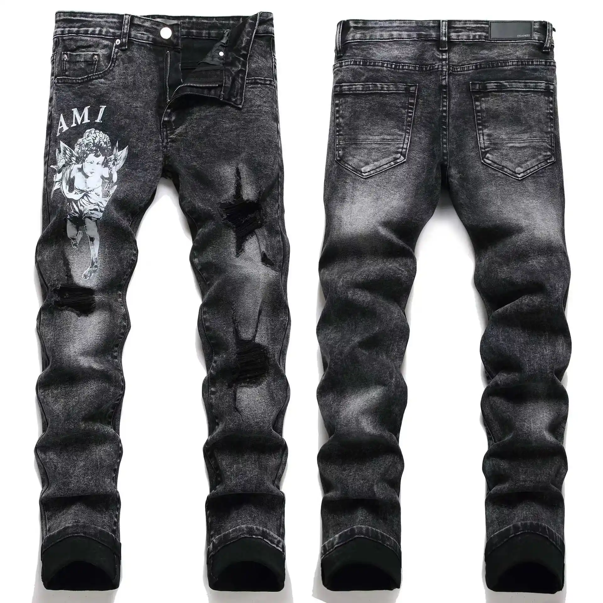 Amiri Angel Print Distressed Jeans