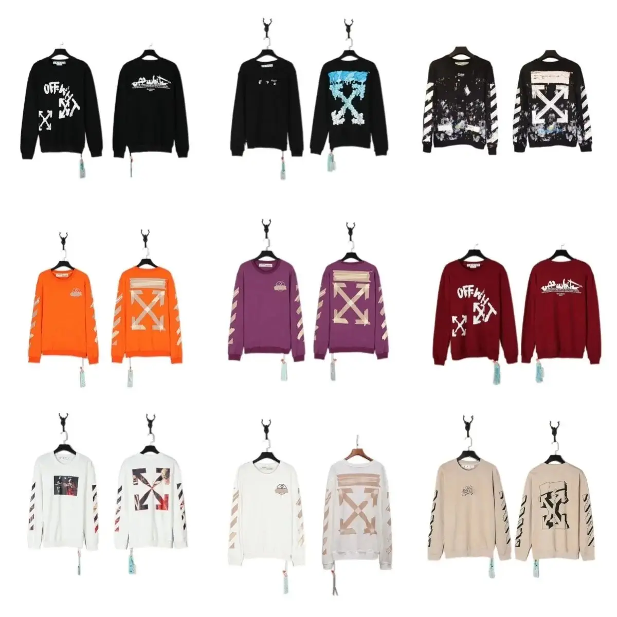 Off-White Men's Black Crewneck Sweatshirt with Iconic Logo and Stripes